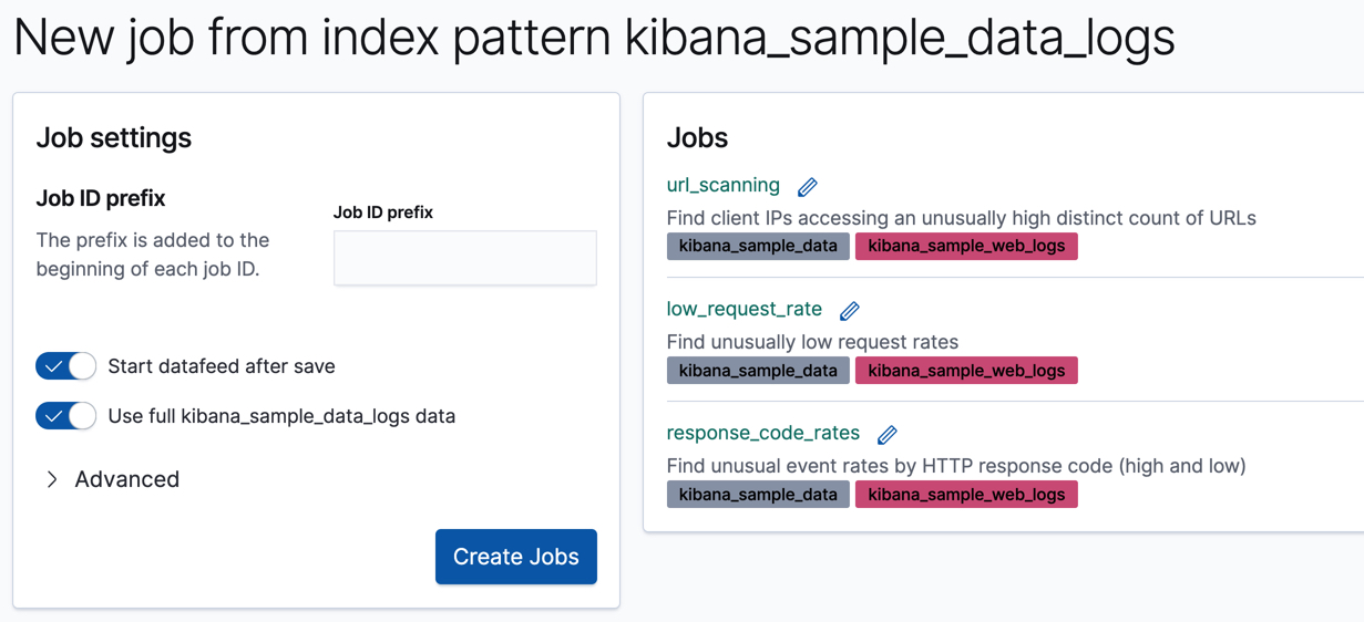 Create jobs for the sample web logs