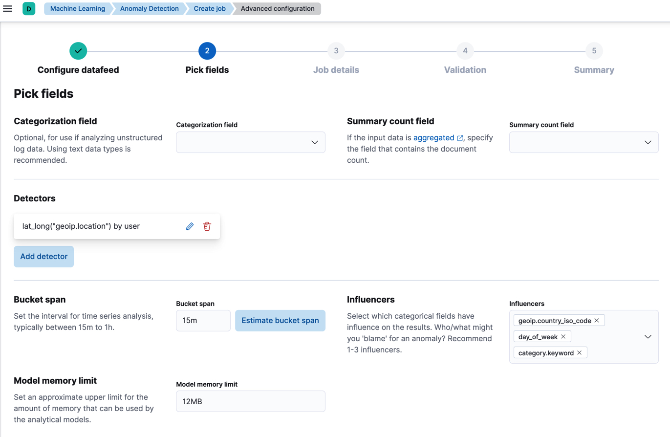 A screenshot of creating an anomaly detection job using the eCommerce data in Kibana