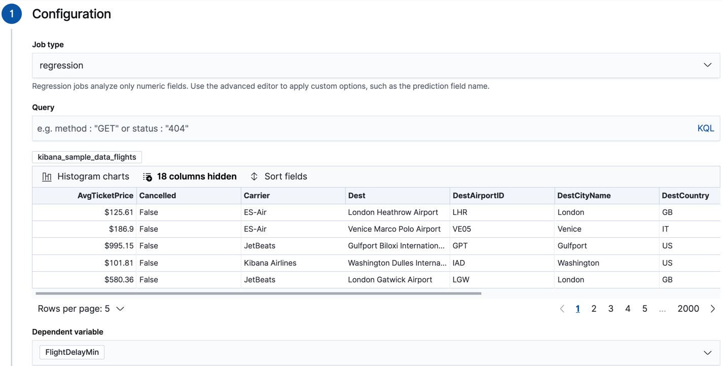 Creating a data frame analytics job in Kibana