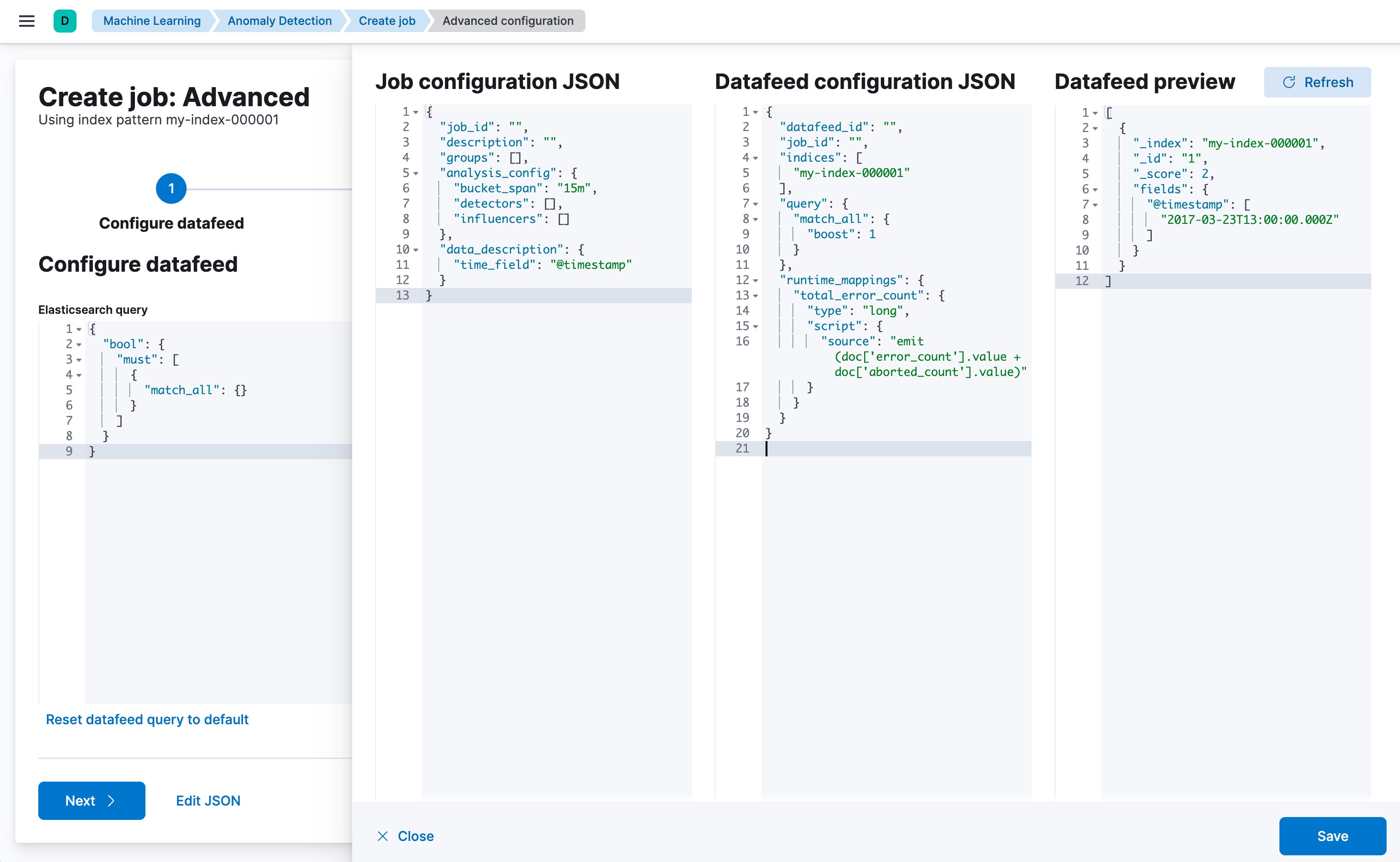 Using runtime_mappings in datafeed config via Kibana