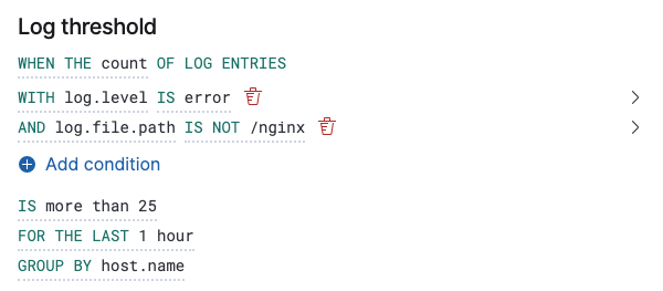 Log threshold grouped Elasticsearch query example