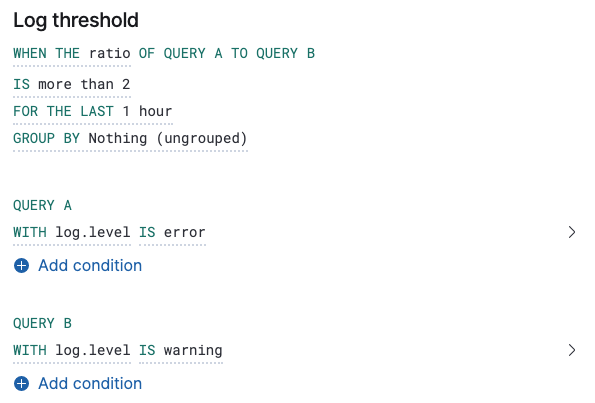 Log threshold ratio alert