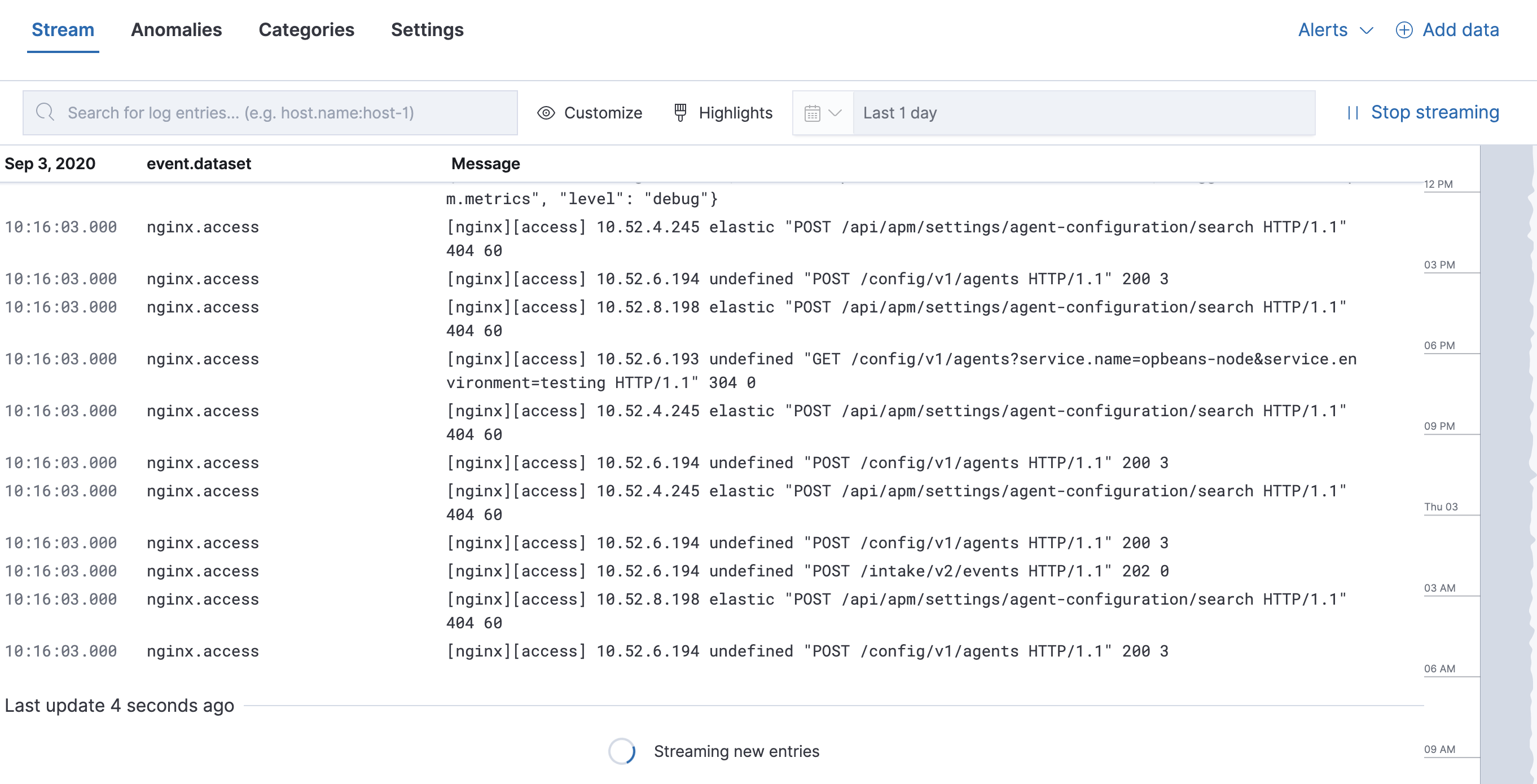 Logs app in Kibana