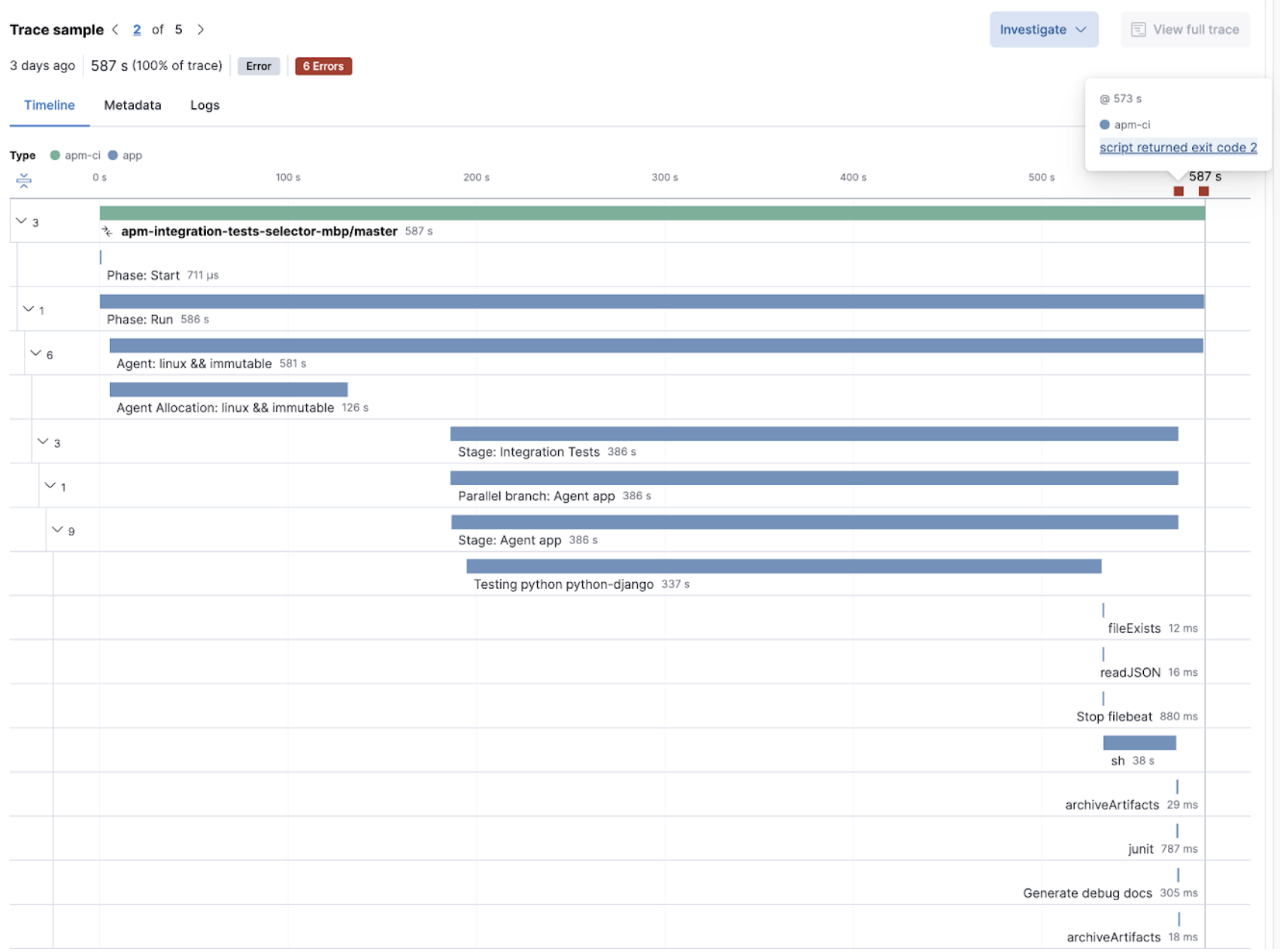 Trace of a Jenkins pipeline build