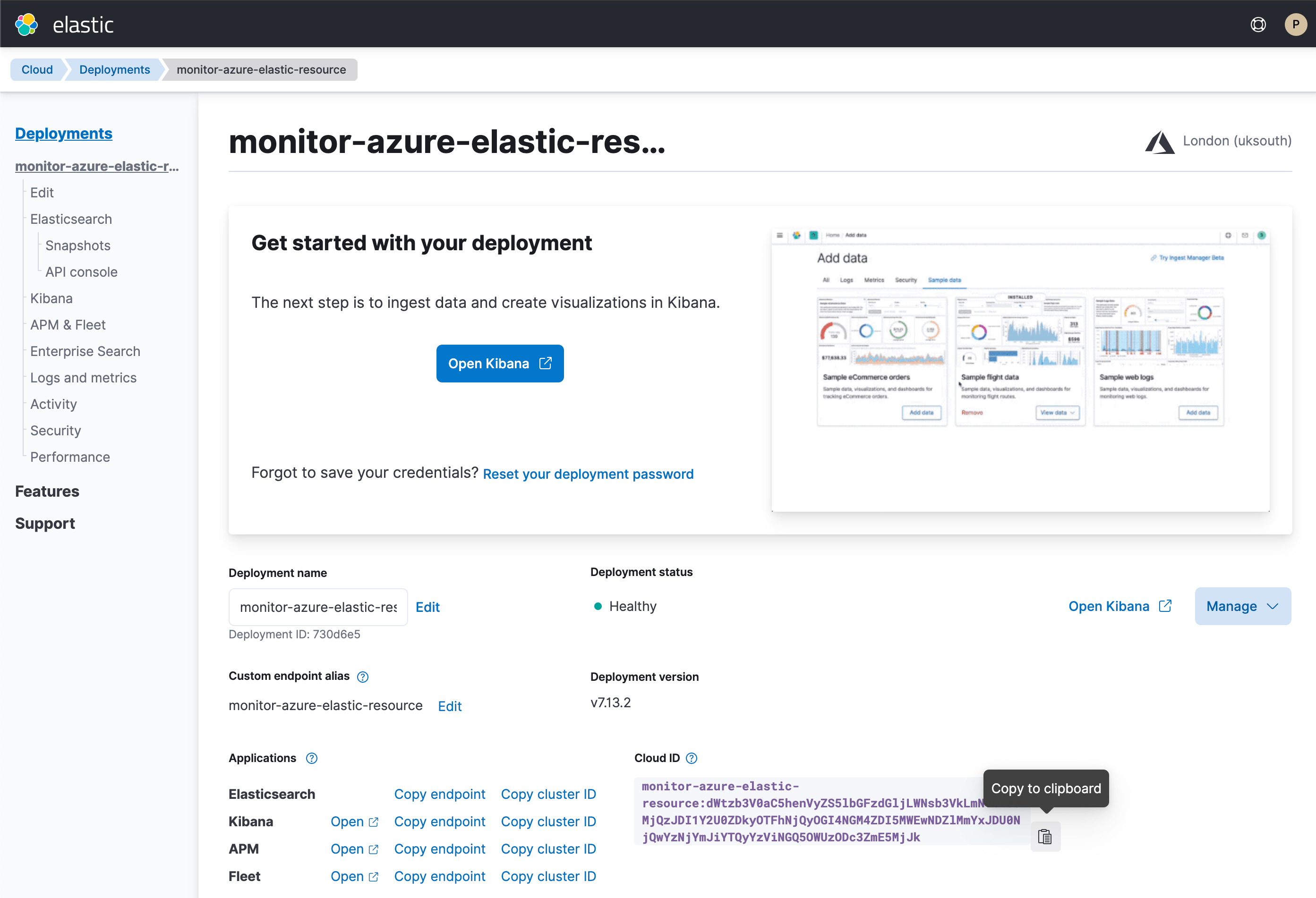 Elastic Cloud deployment