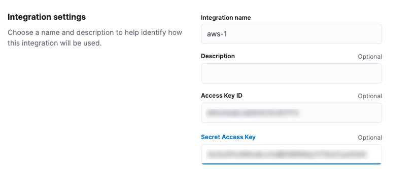 Screenshot of the VPC flow configuration with credentials specified