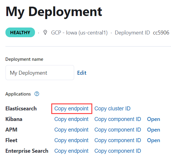 Elasticsearch endpoint and cluster id location