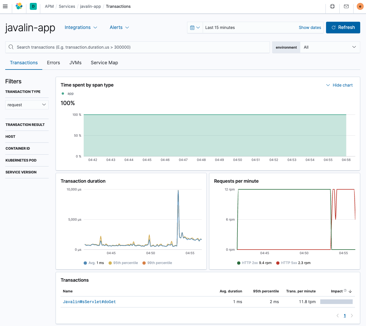 Javalin App APM UI