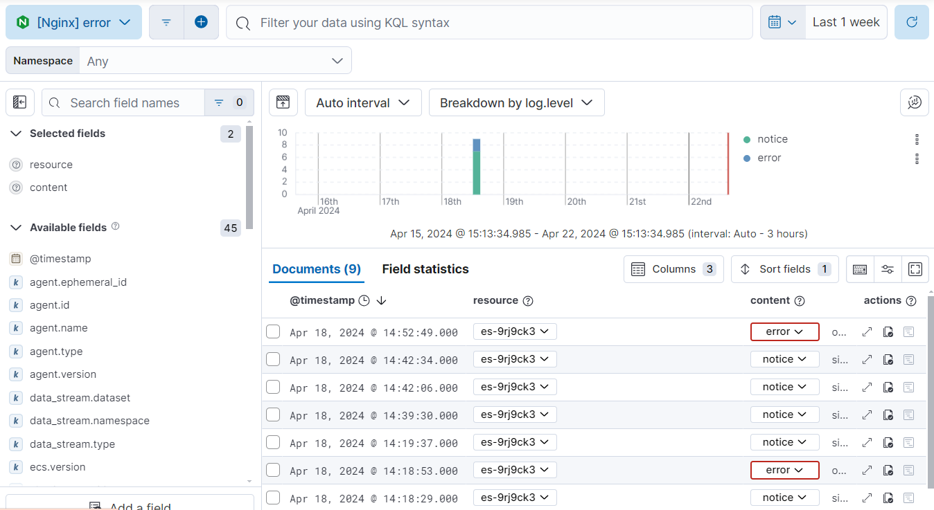 Logs Explorer showing nginx error logs