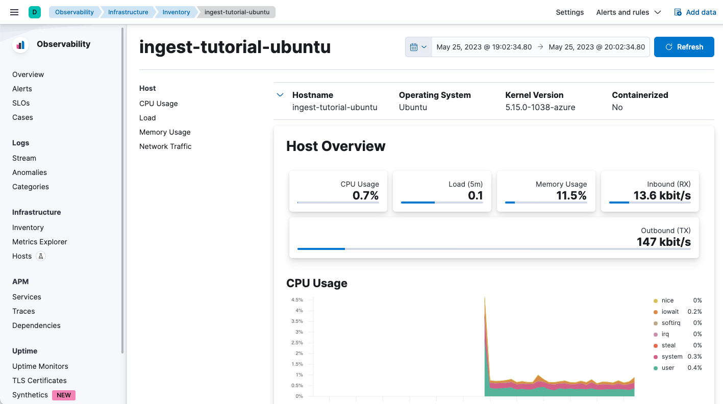 Screenshot of detailed VM metrics