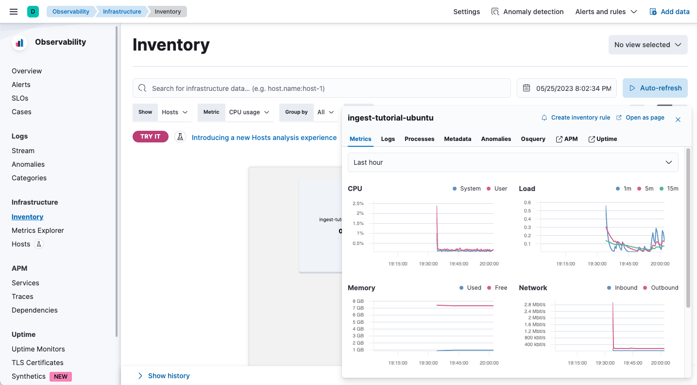 Screenshot of VM metrics