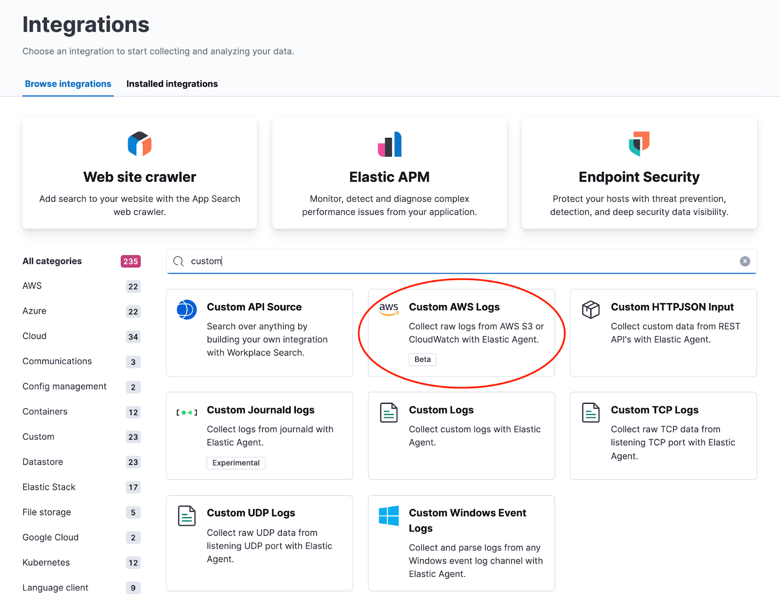 Add Customer AWS Logs integration