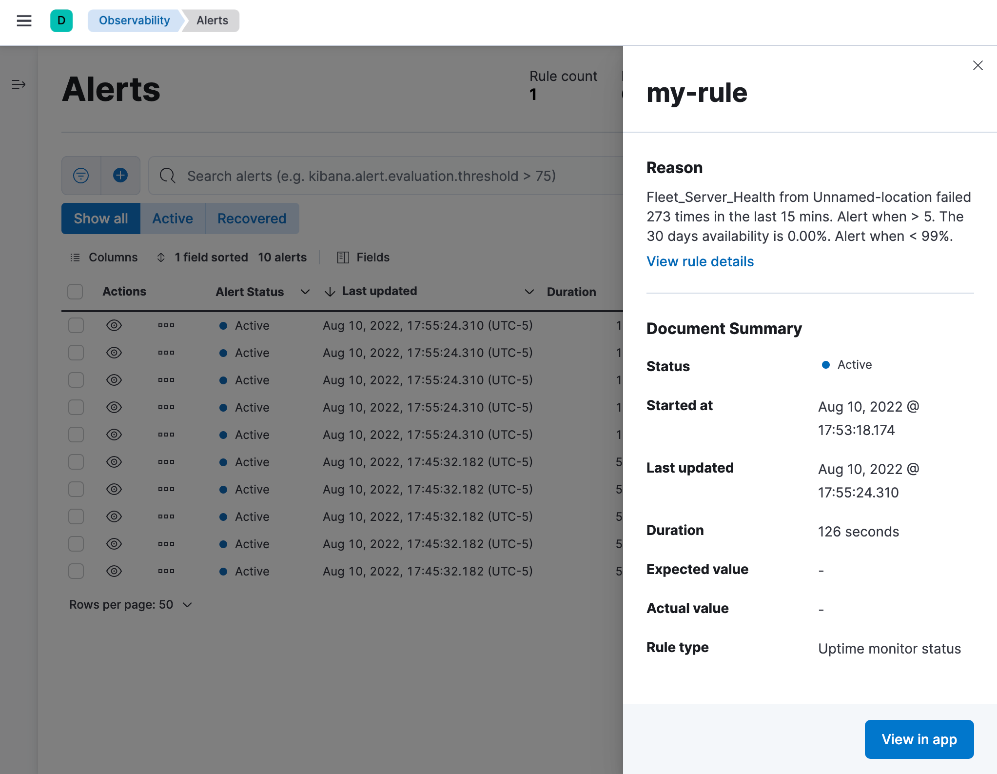 View alert details flyout on the Alerts page