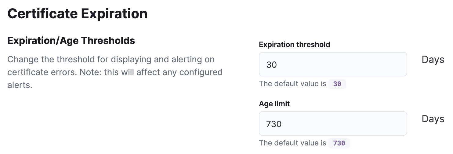 Certificate expiry settings