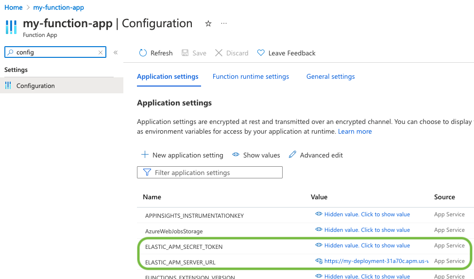 azure portal config screenshot