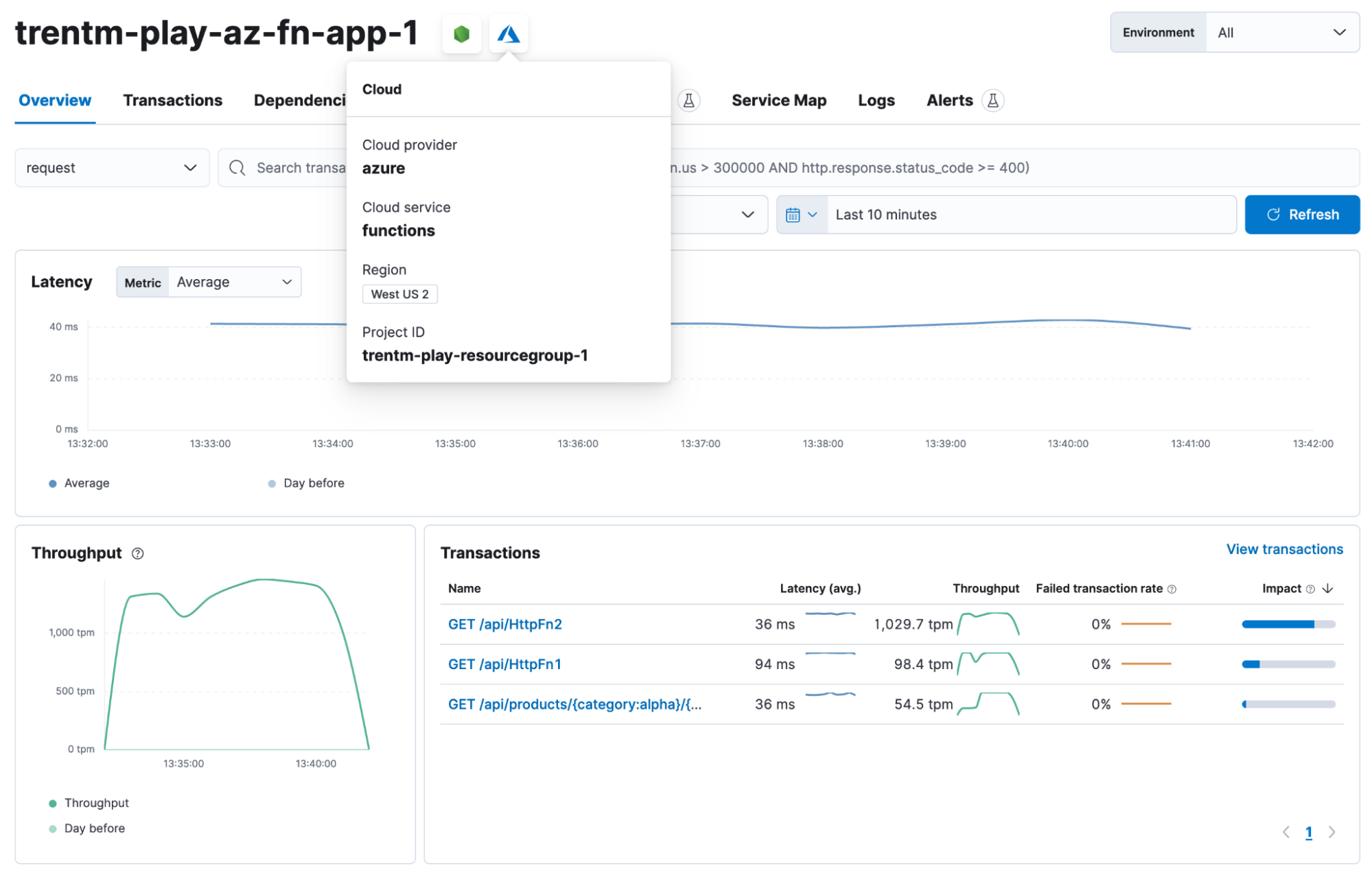 serverless service screenshot