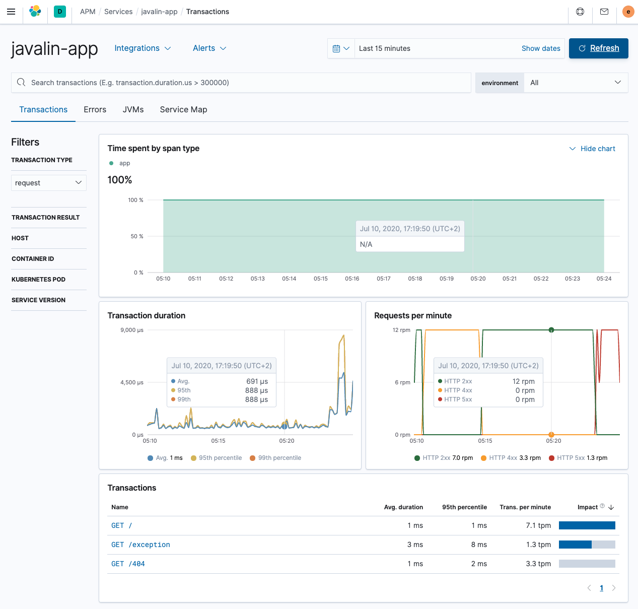 Applications UI with correct transaction names