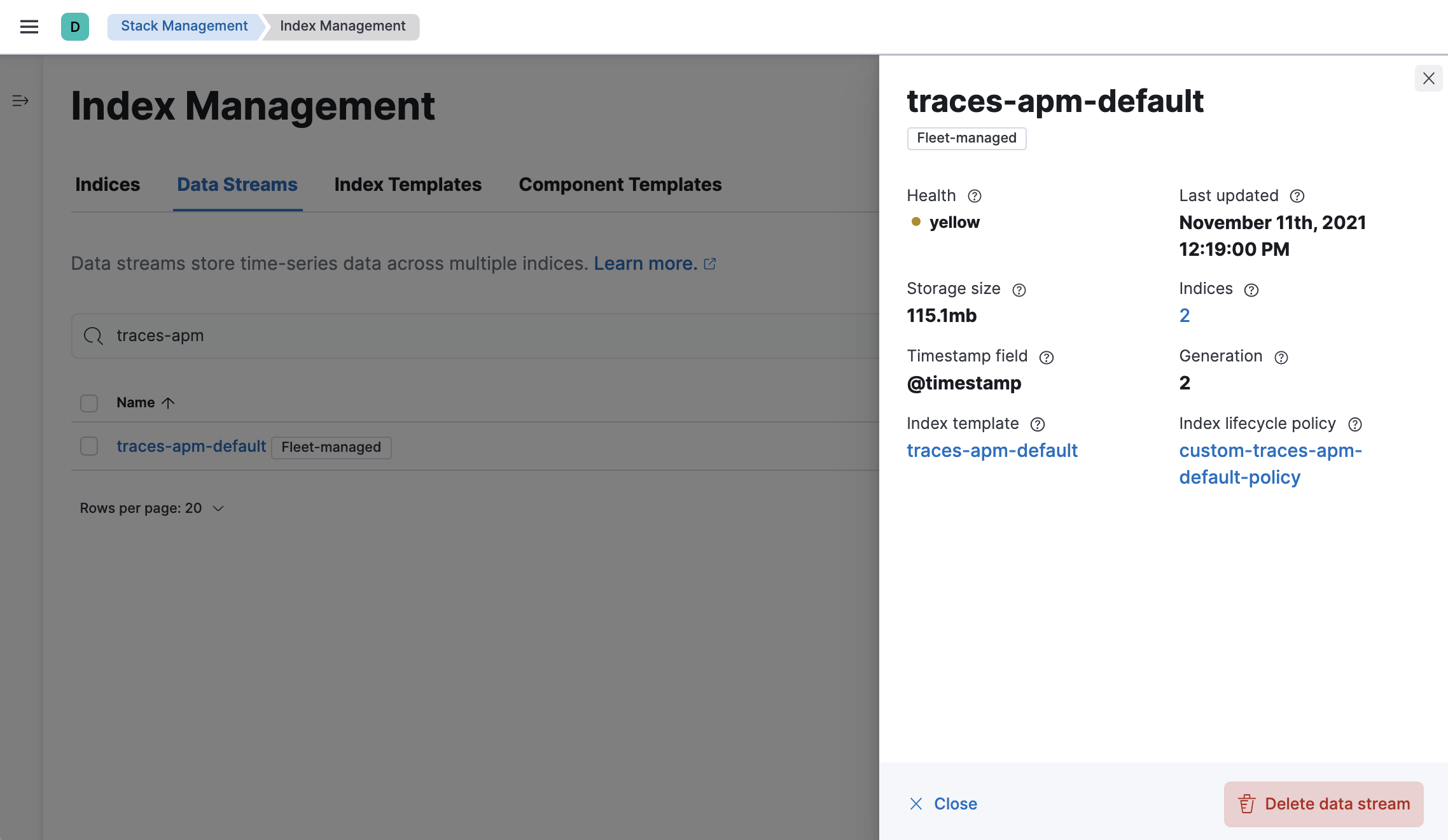 Data streams info