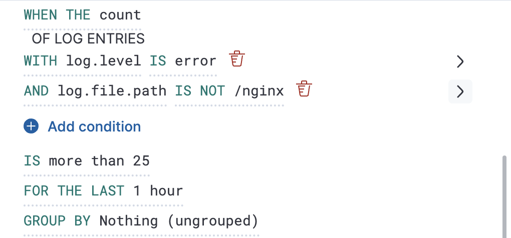 Log threshold ungrouped Elasticsearch query example