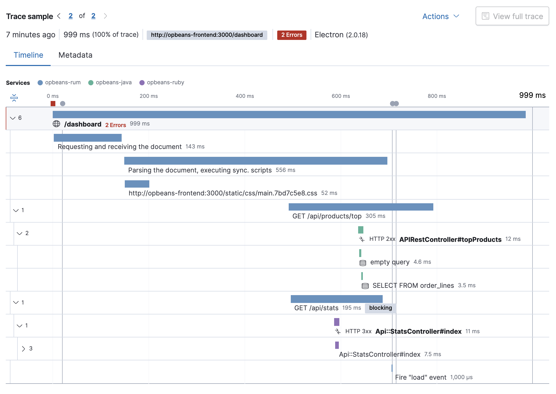 Distributed tracing in the Applications UI