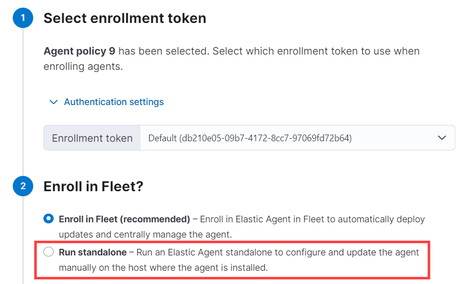 Select run standalone under Enroll in Fleet