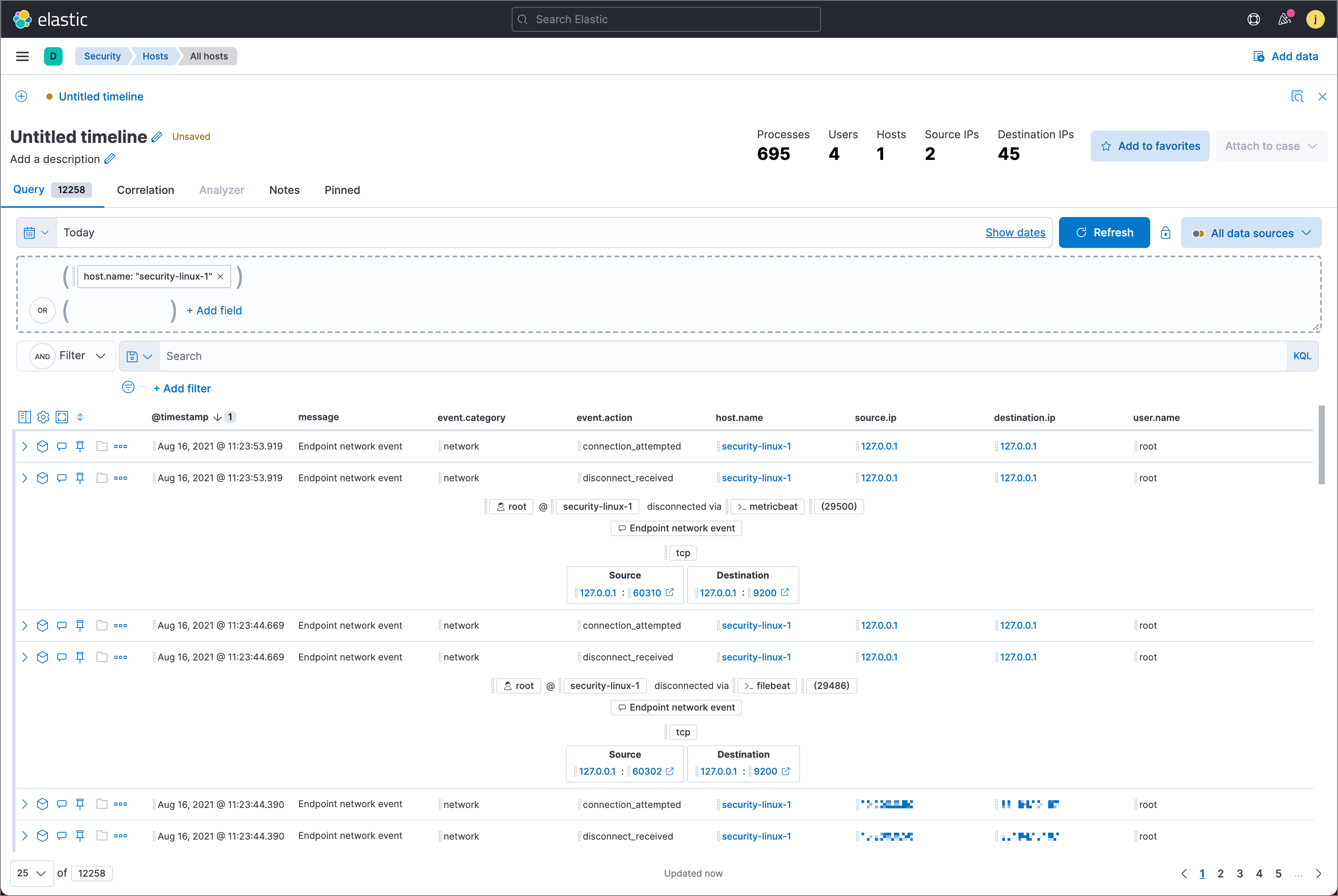 Drag and drop a value from the data table to the Timeline tab to add it to the query