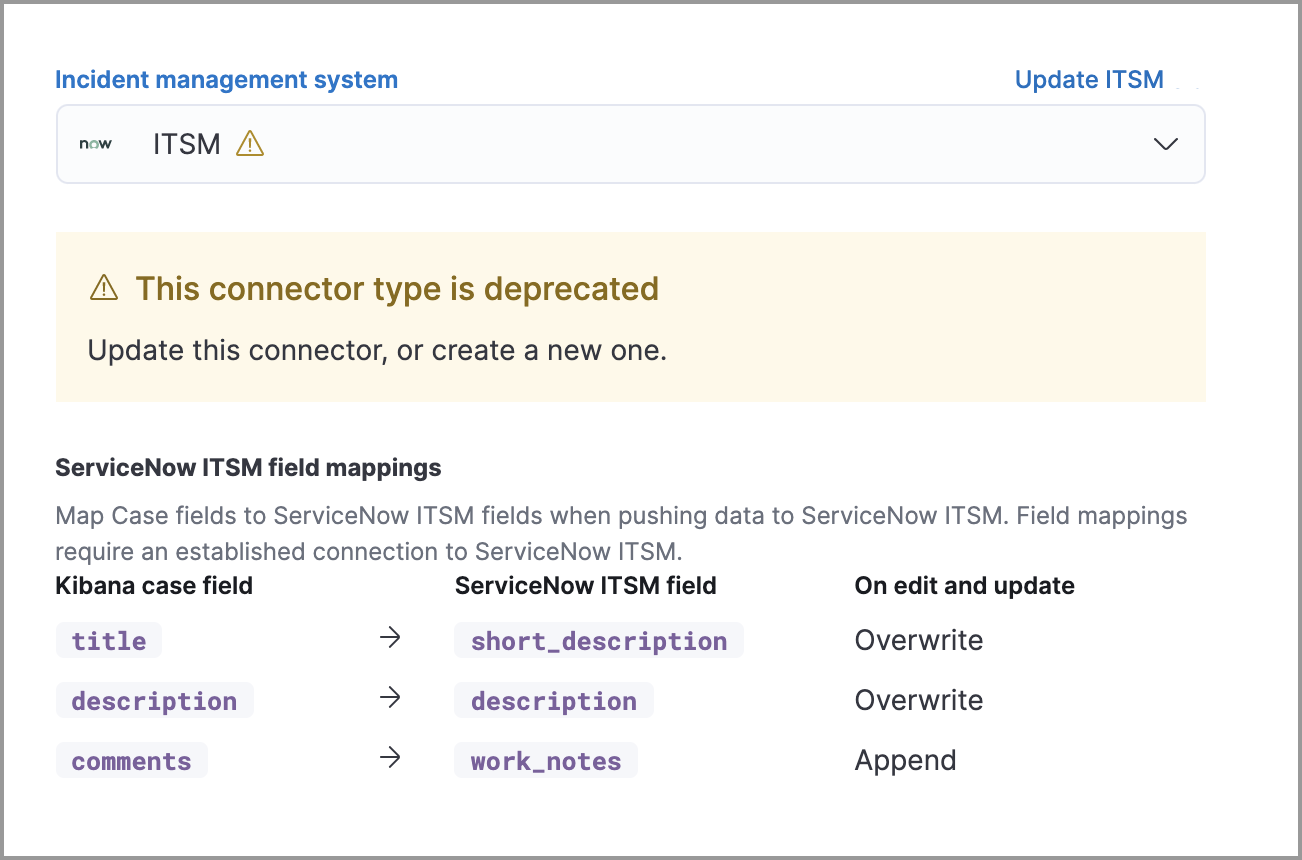 Shows deprecated connectors