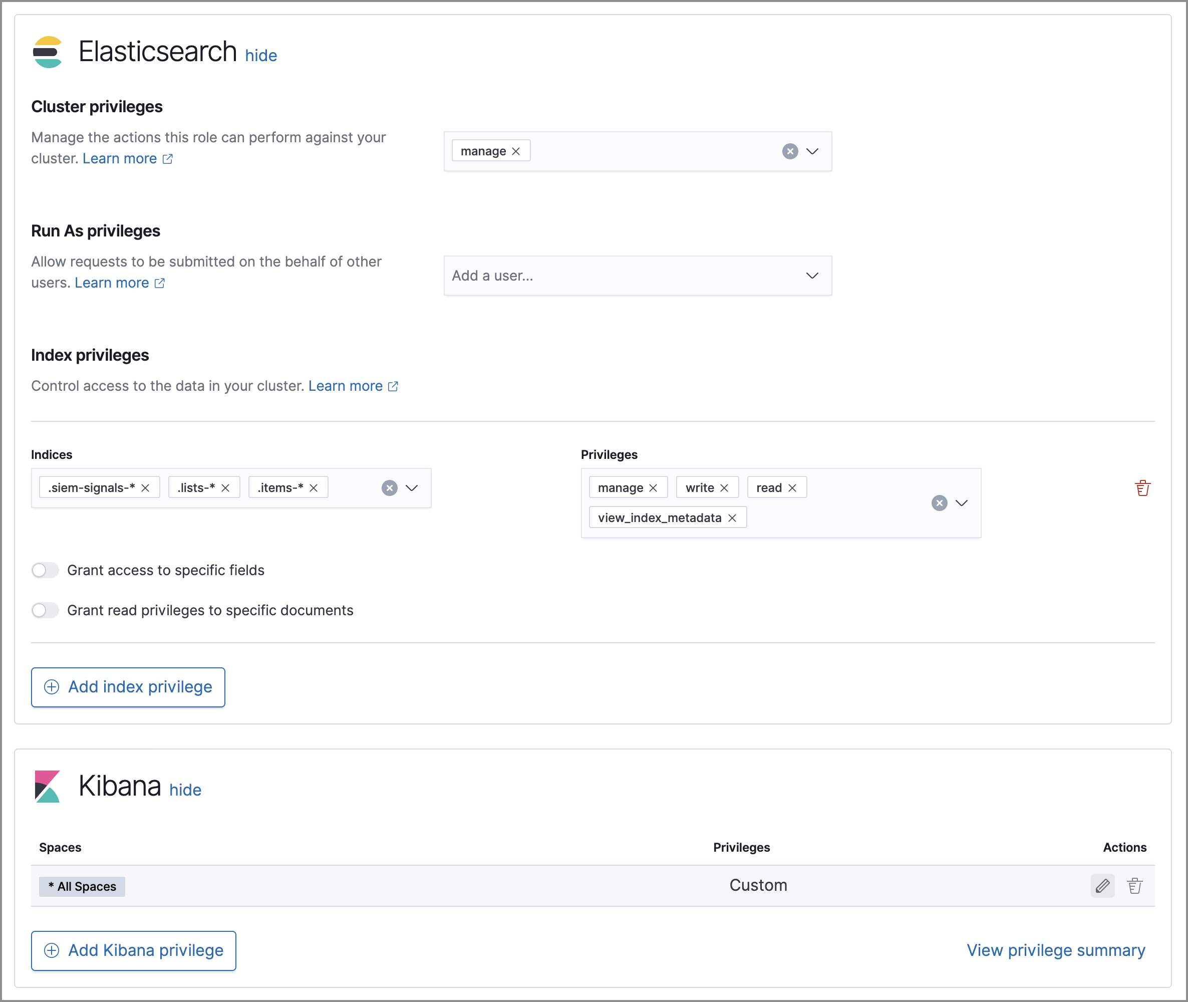 Shows user with the Detections feature enabled in all Kibana spaces