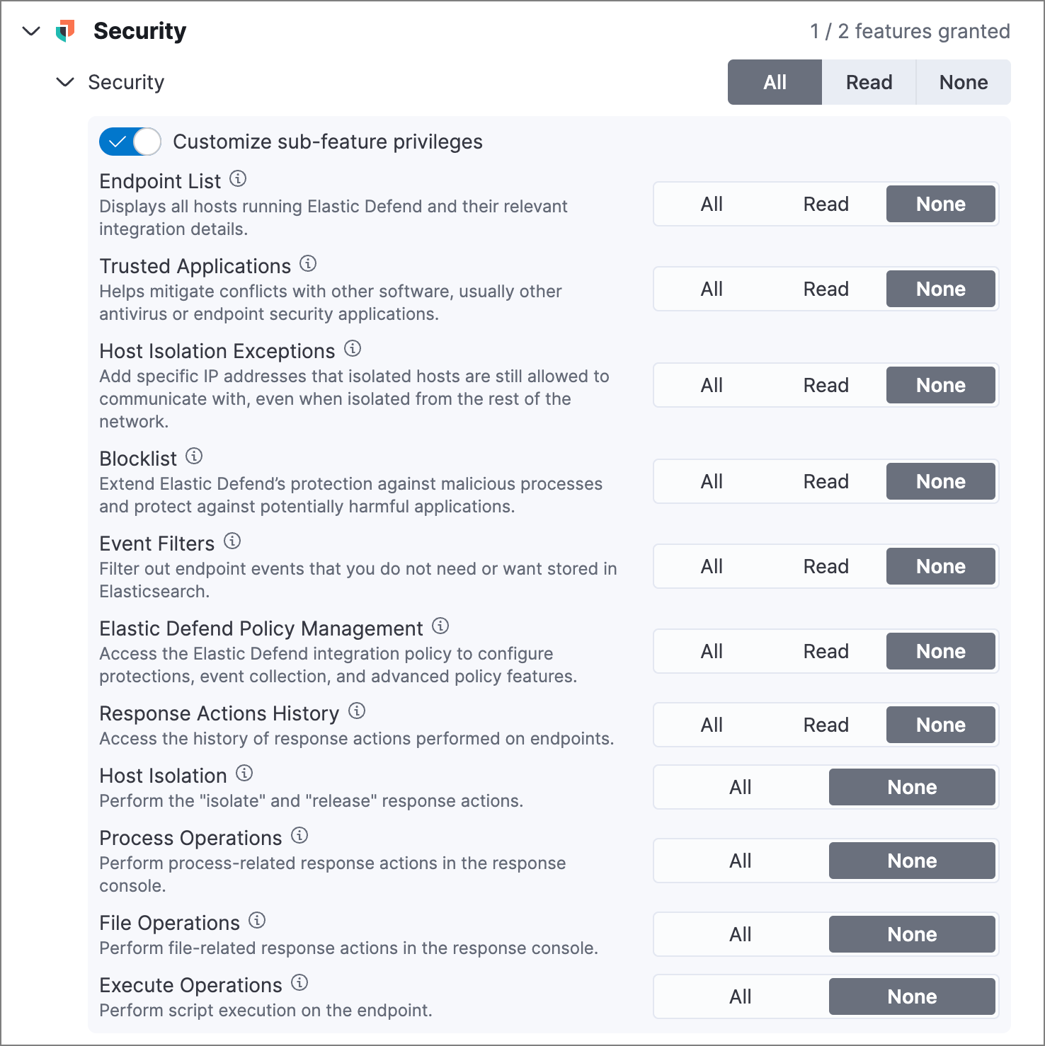 Configuring privileges in Kibana