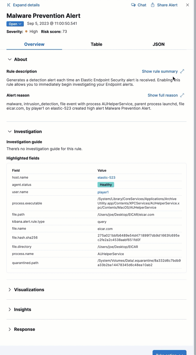 Preview panel of the alert details flyout