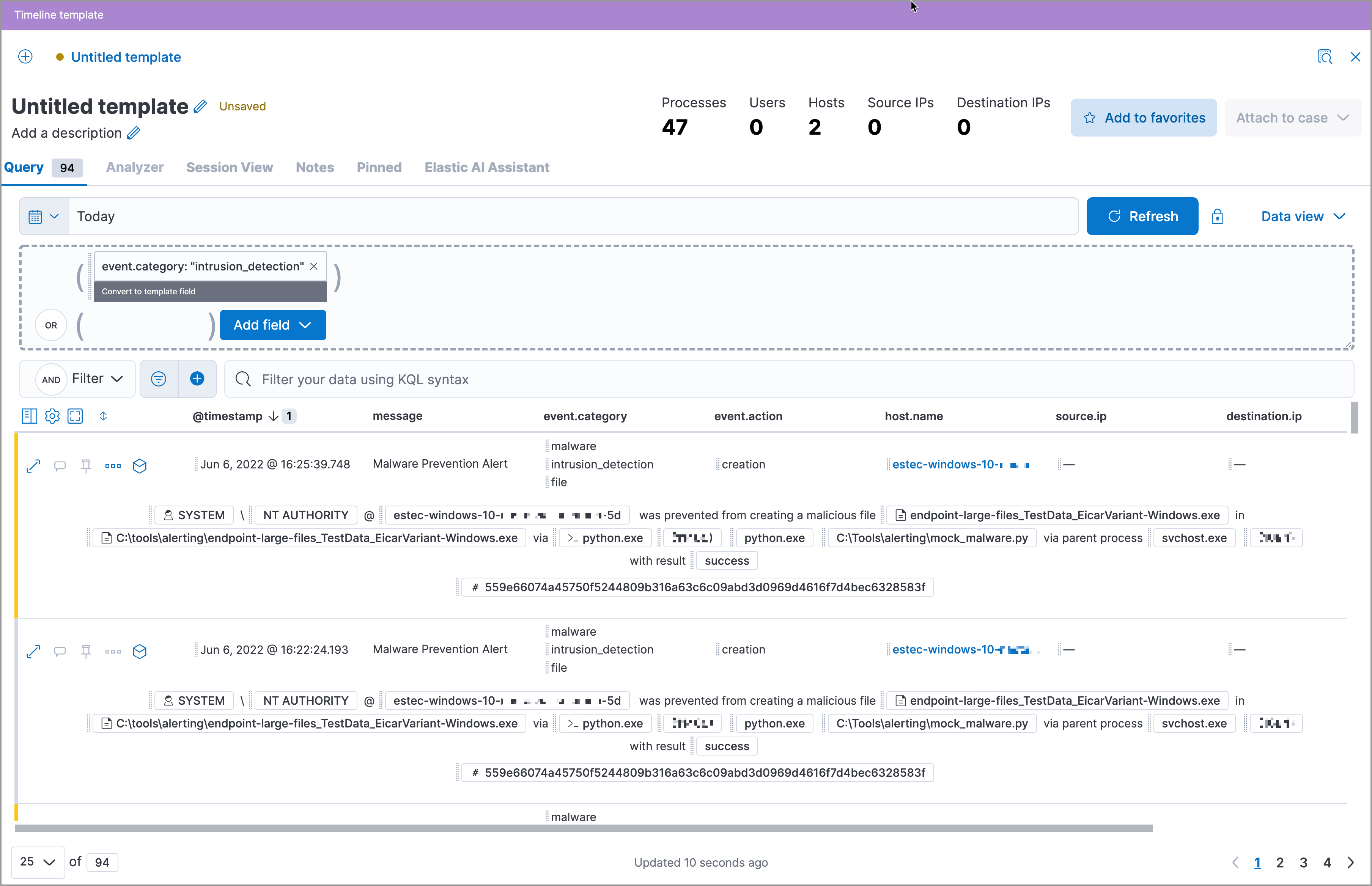 Shows an example of a Timeline filter