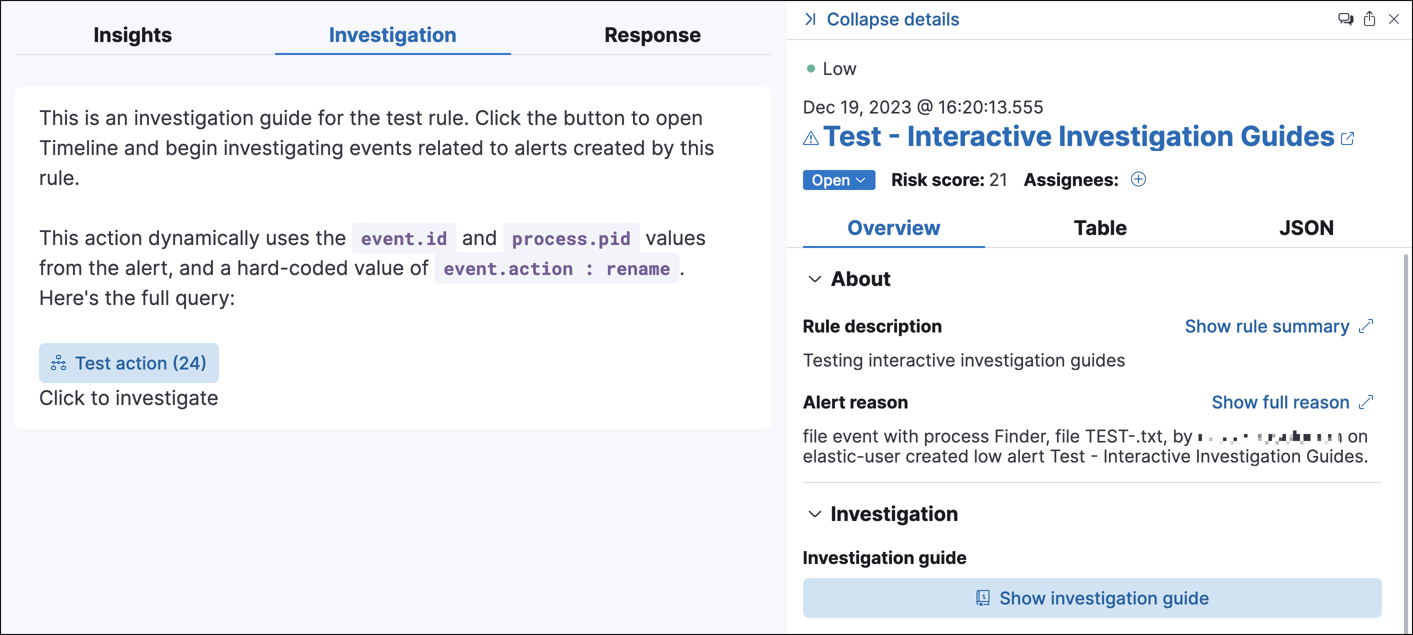 Alert details flyout with interactive investigation guide