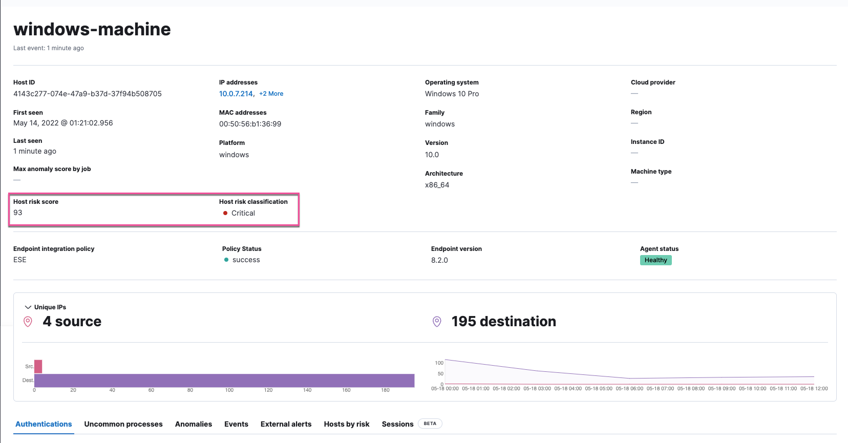 Host risk score in Overview section