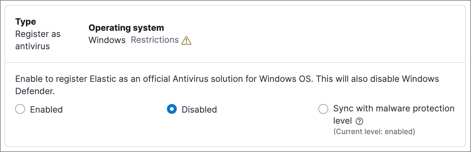 Detail of Register as antivirus option.