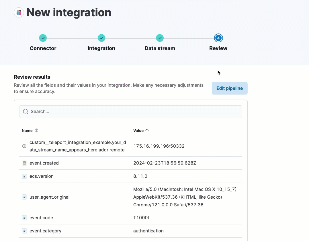 A gif showing the user clicking the edit pipeline button and viewing the ingest pipeline flyout