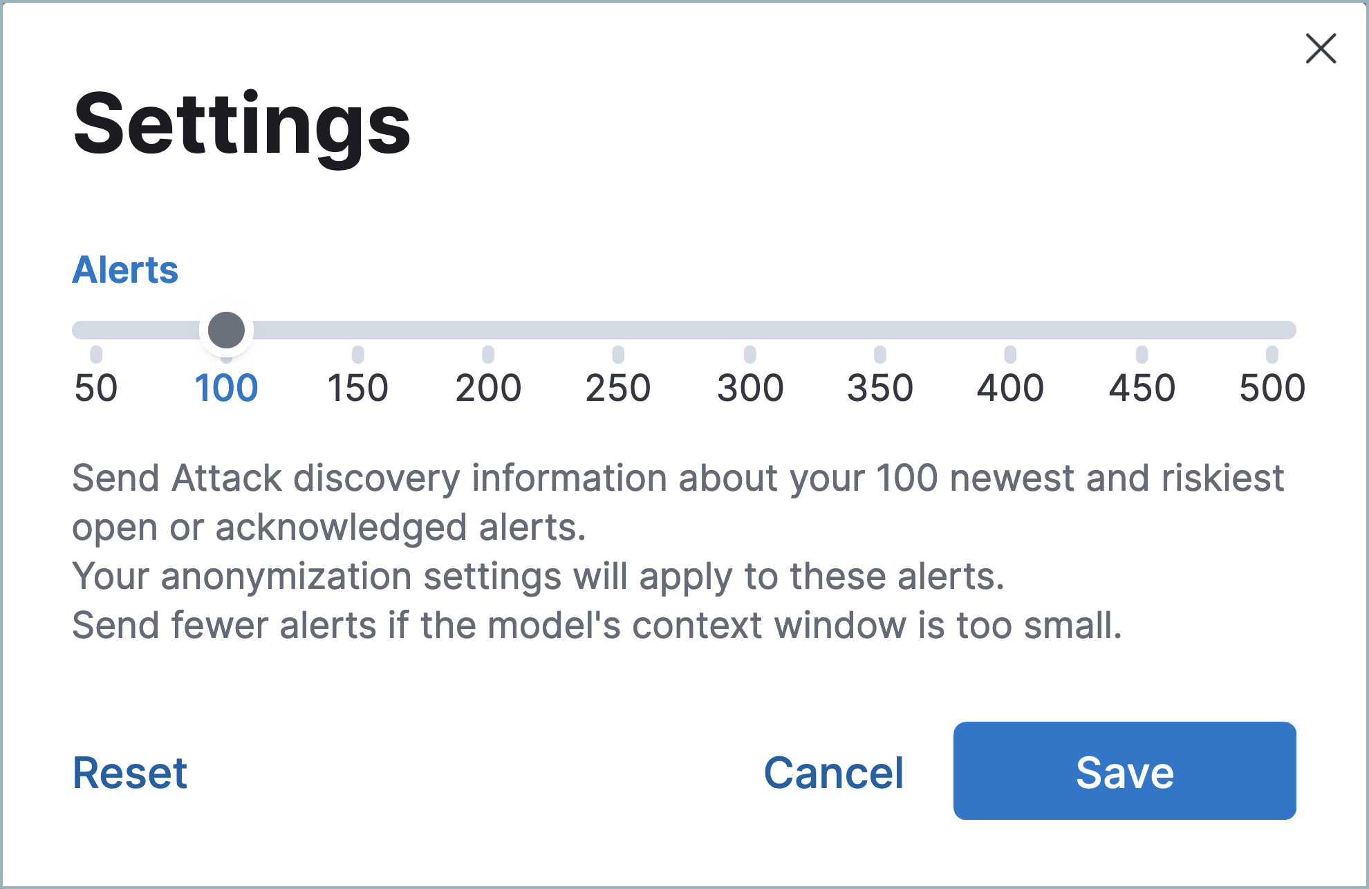 Attack Discovery’s settings menu