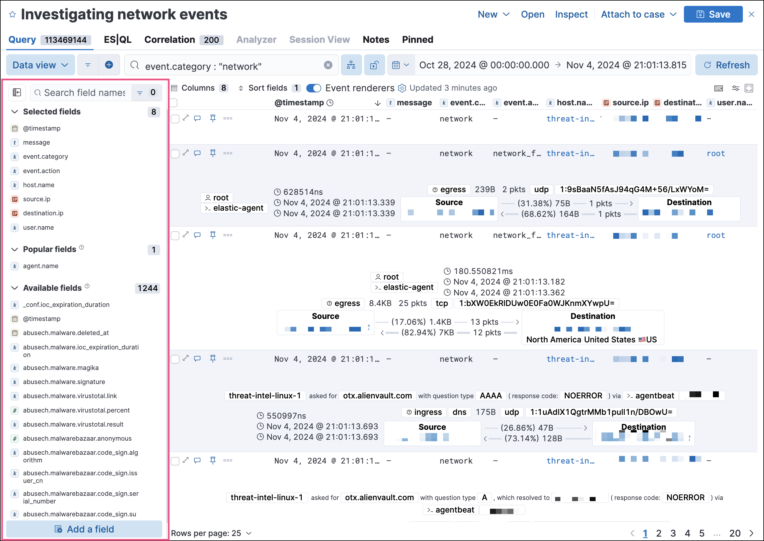 Shows the sidebar that allows you to configure the columns that display in Timeline