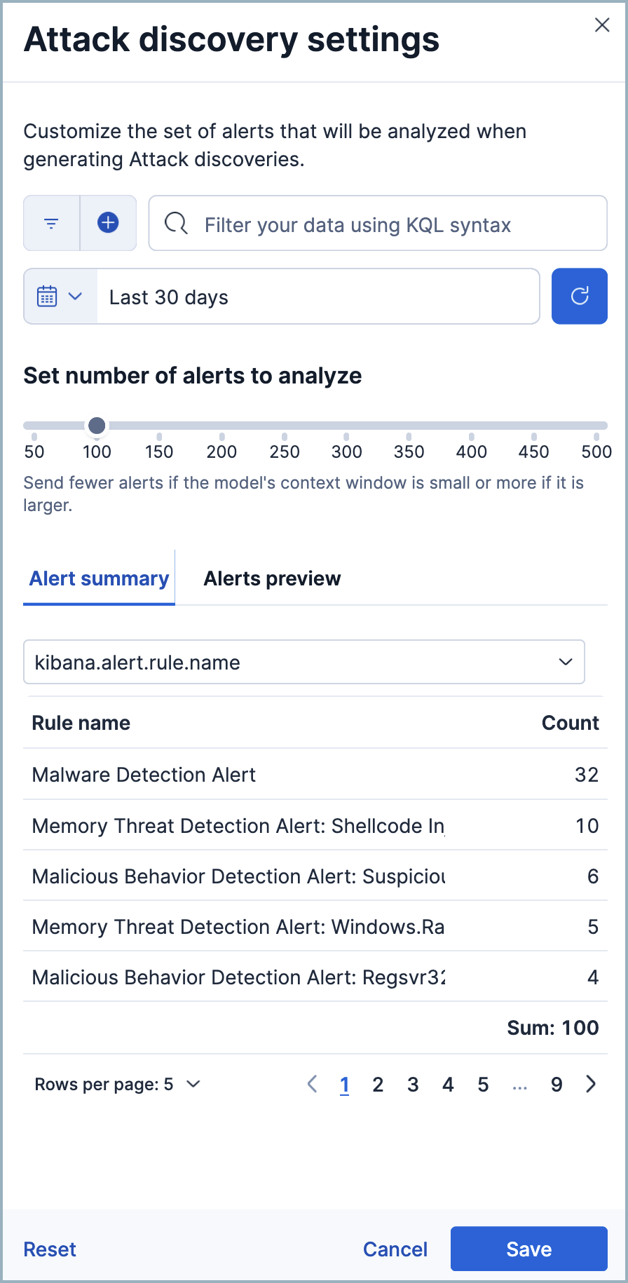 Attack Discovery’s settings menu