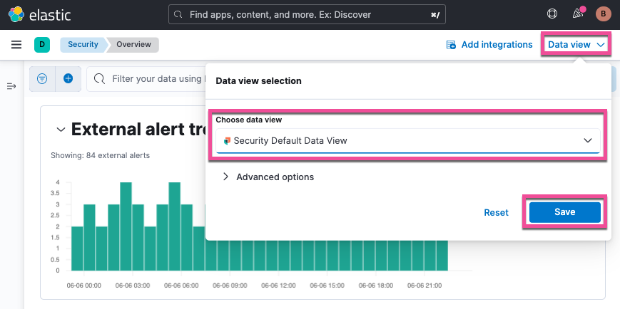 image highlighting how to open the data view selection menu