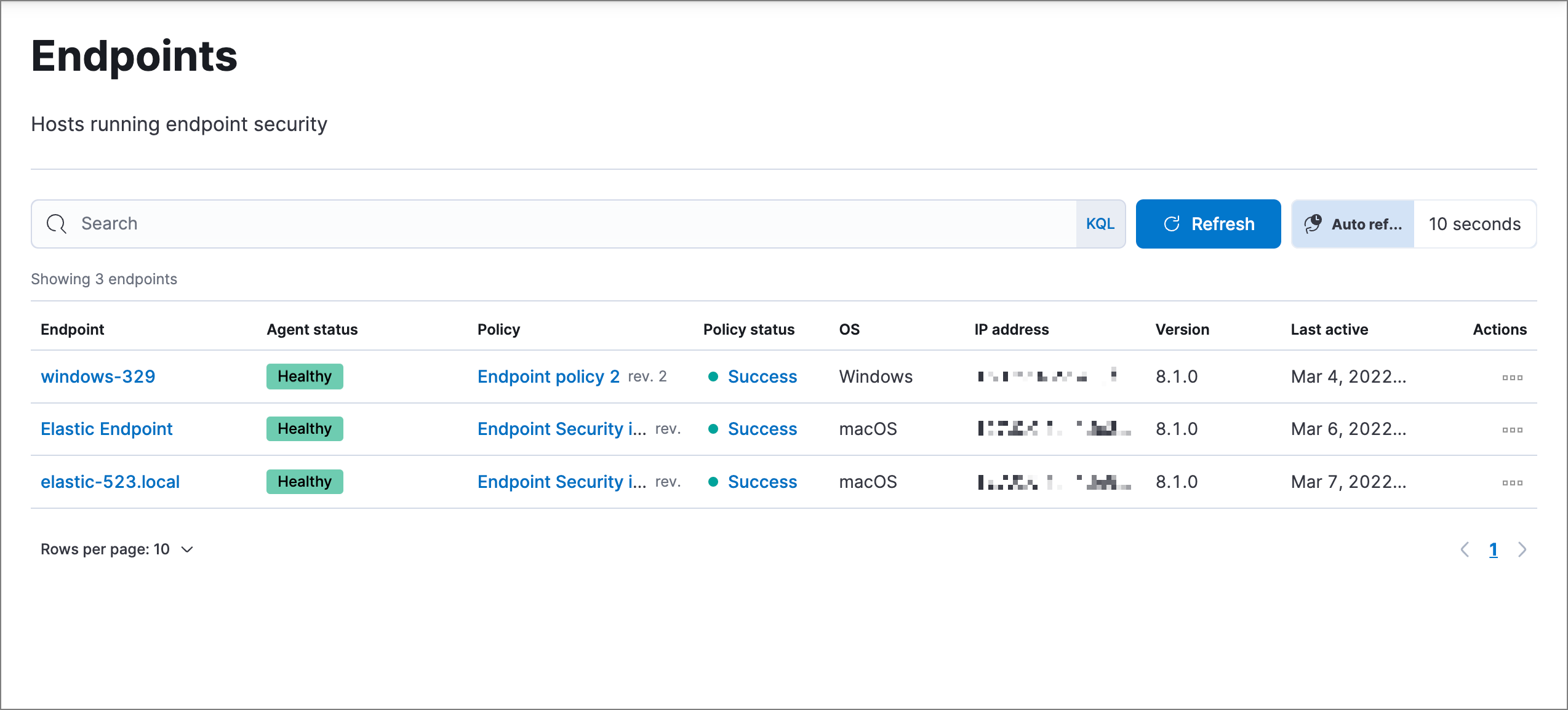 Shows the Endpoints page