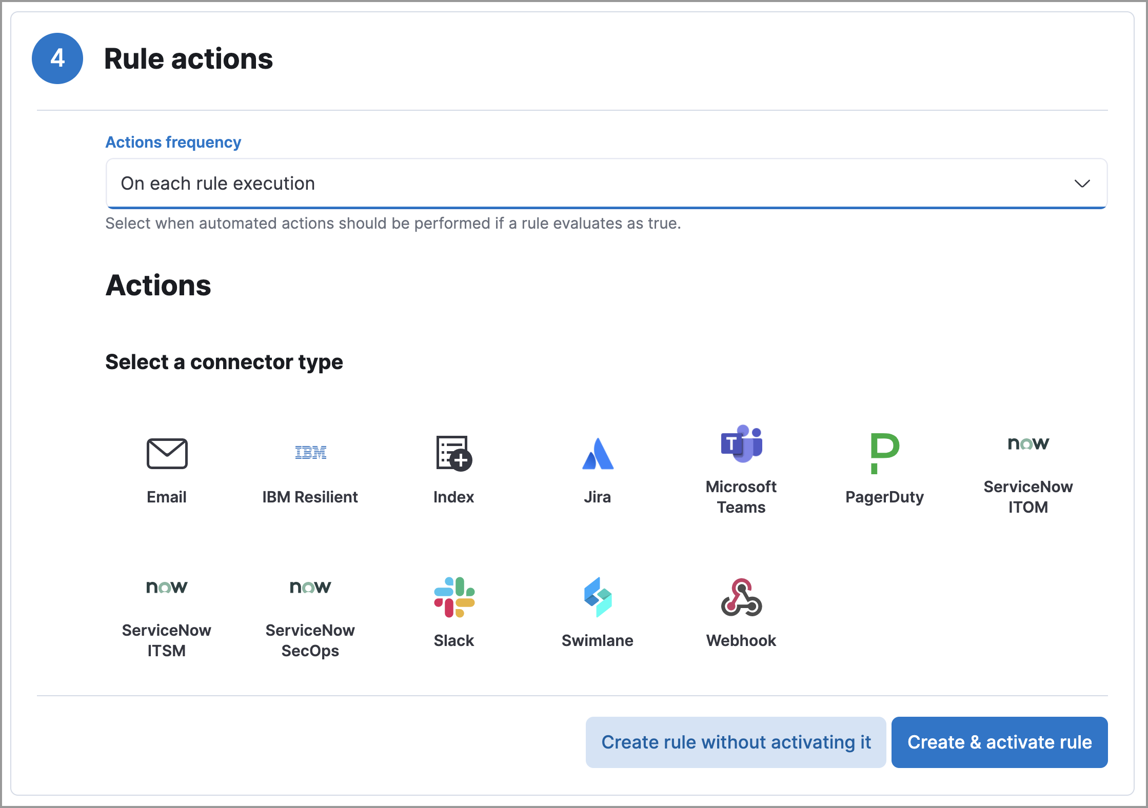 Shows available connector types