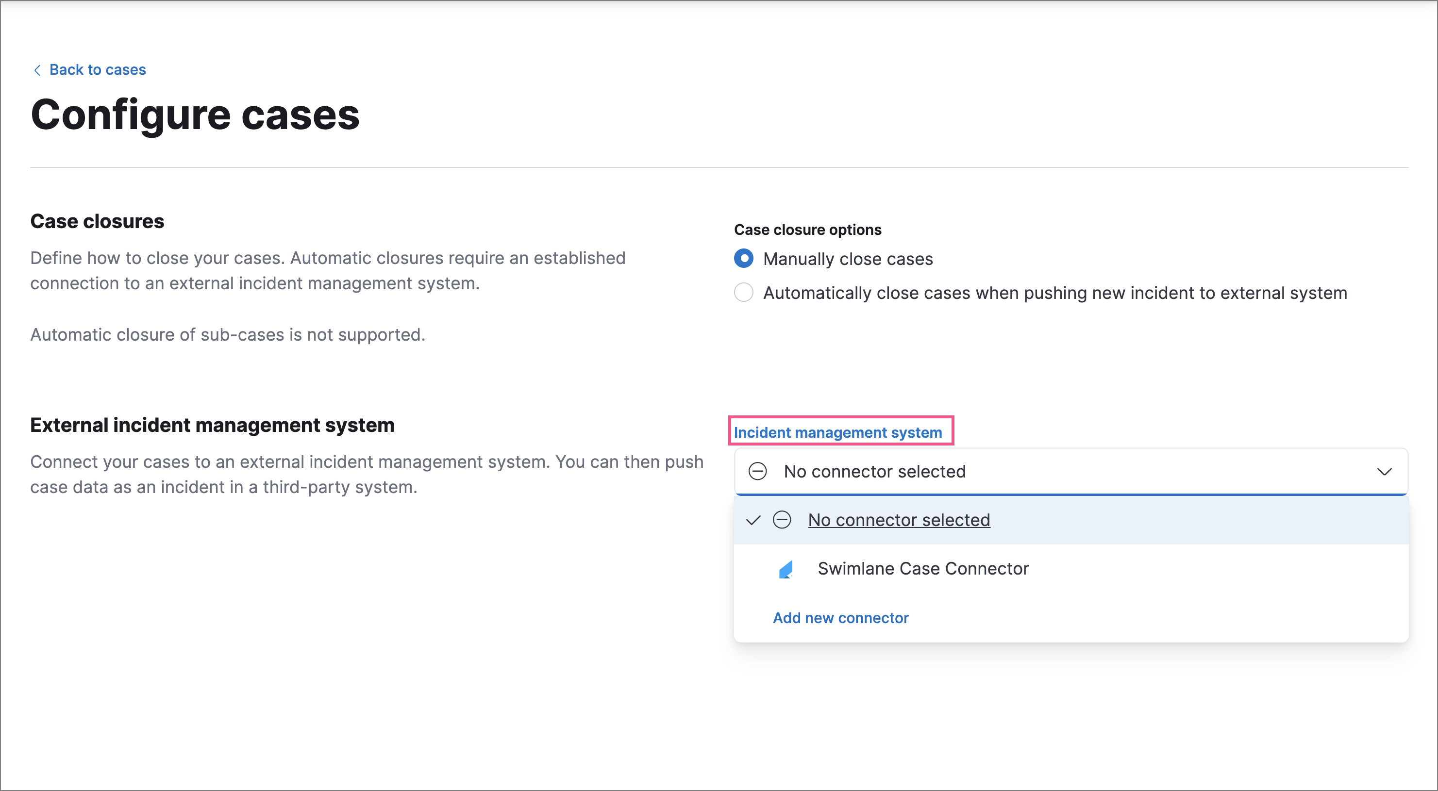 Shows list of available connectors