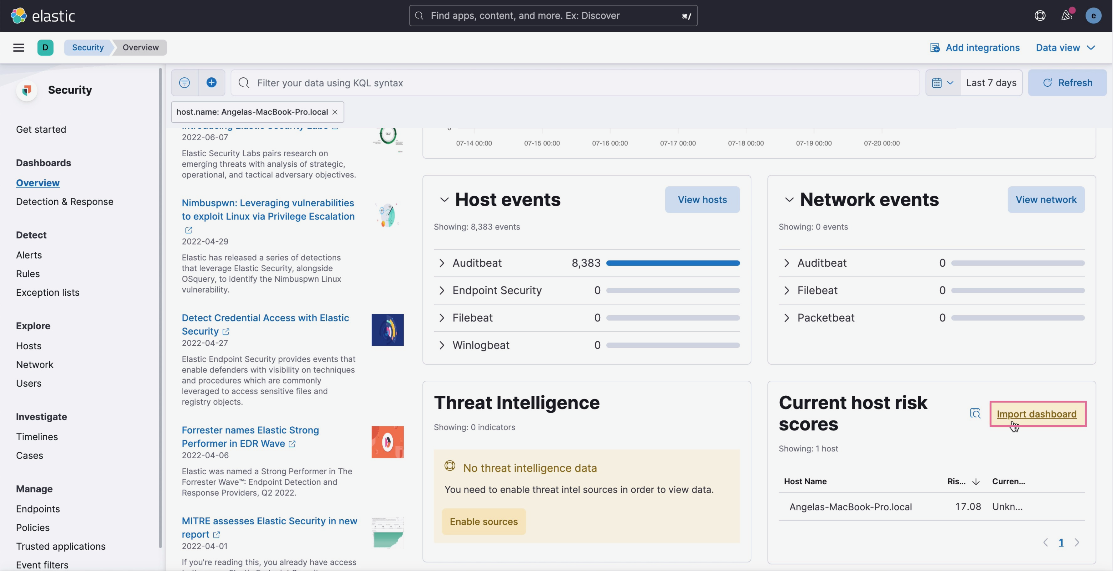 host risk score import dashboard