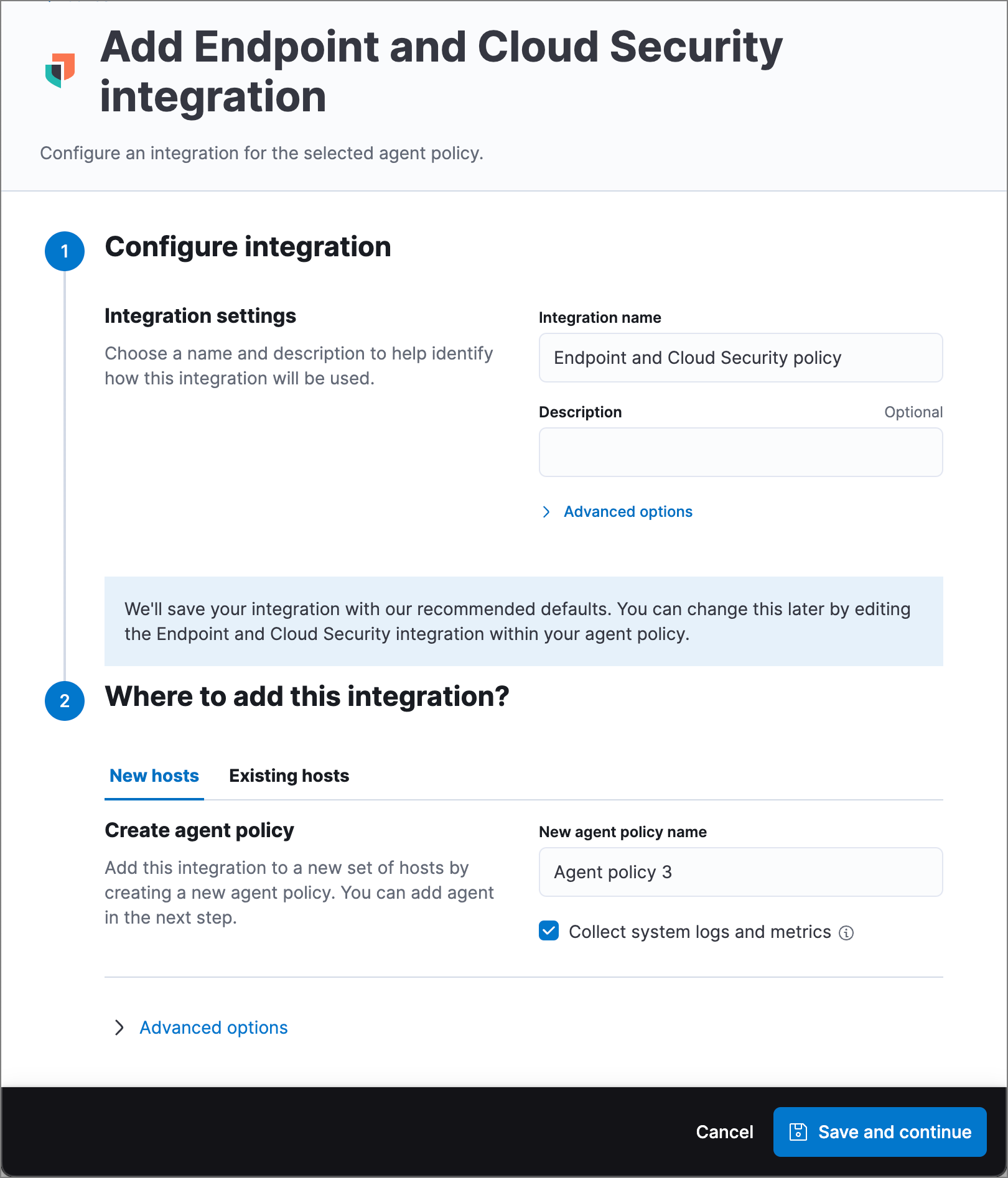 Add Endpoint and Cloud Security integration page