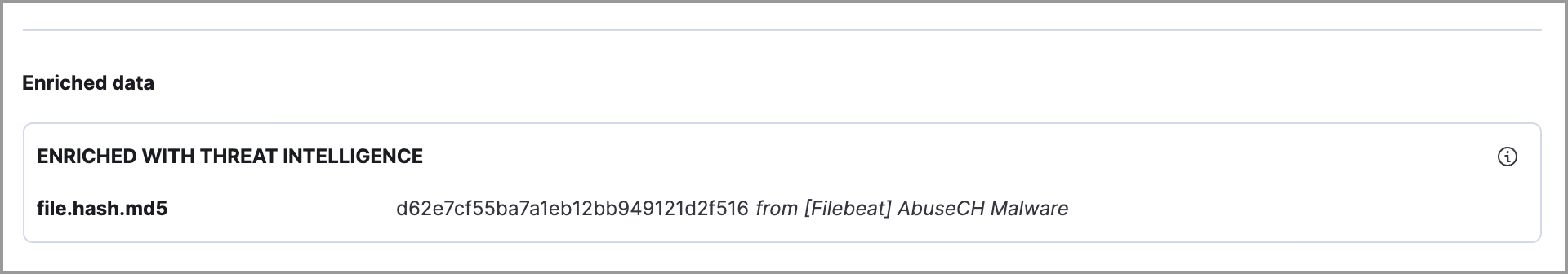 Enriched with Threat Intelligence subsection with matched file hash