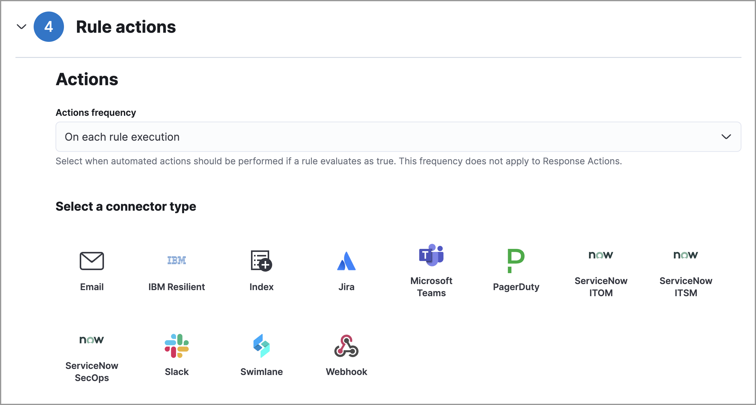 Shows available connector types