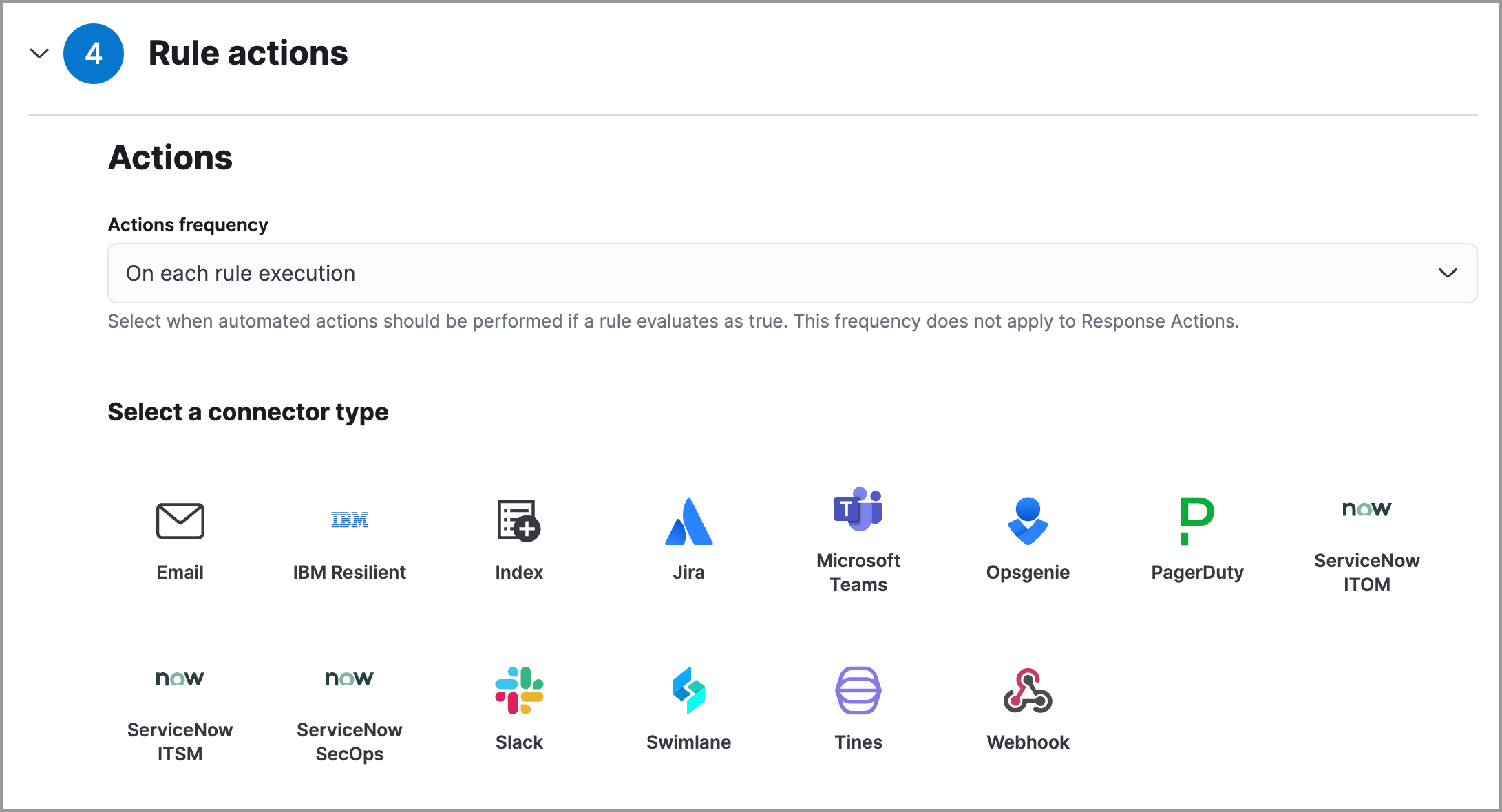 Shows available connector types