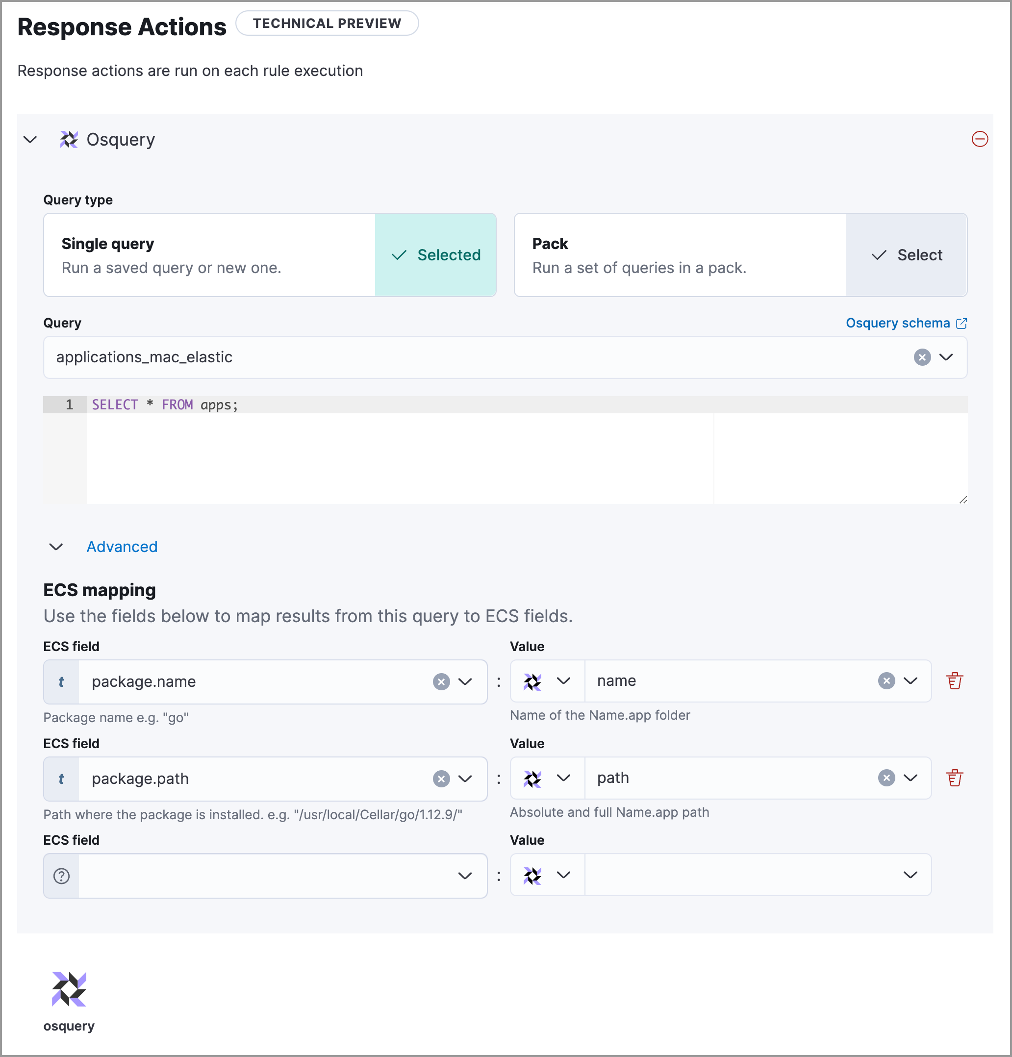 Shows how to set up a single query