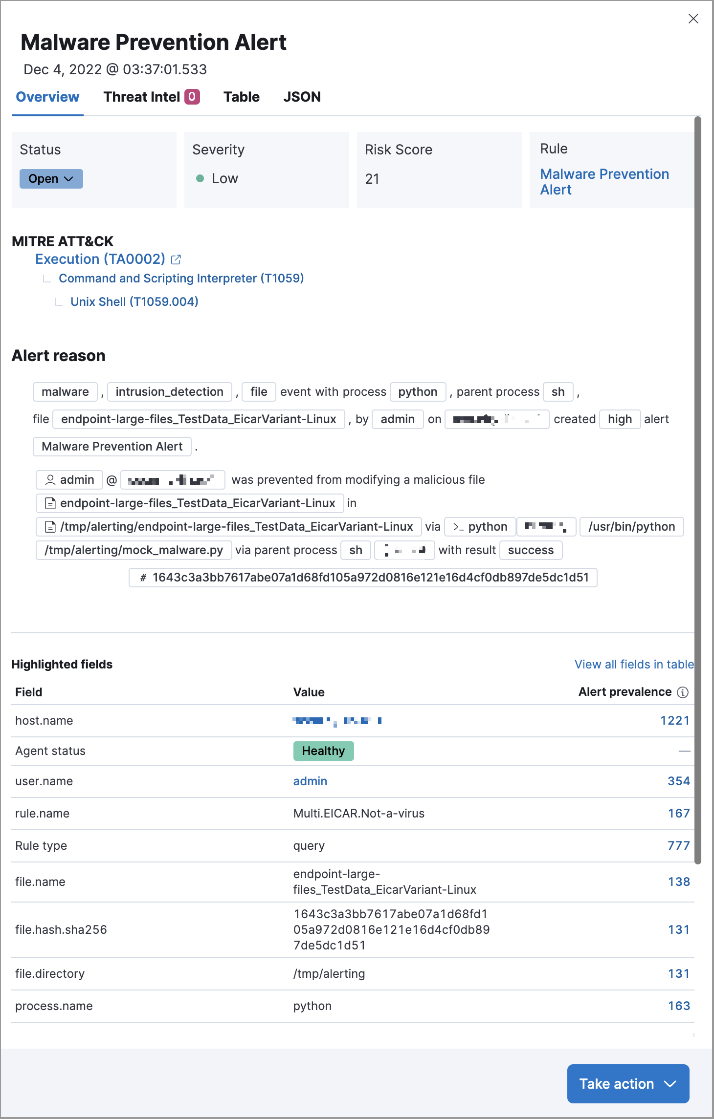Overview tab on alert details flyout