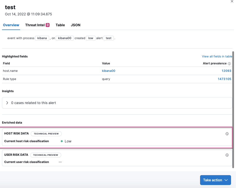 Host risk score in Alert details flyout